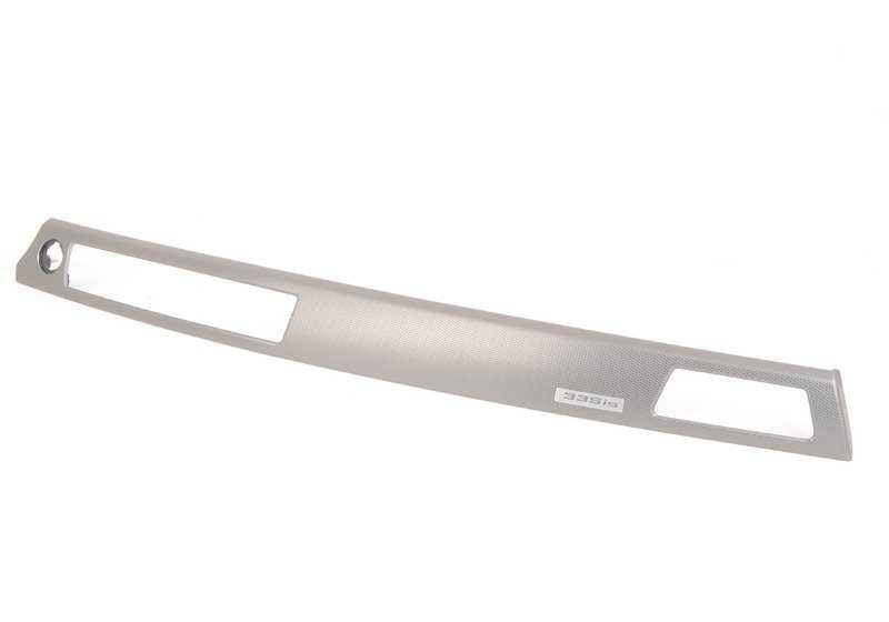 Embellecedor salpicadero derecho aluminio glaciar OEM 51458049217 para BMW E92N y E93N. Acabado original en aluminio glaciersilber. Pieza original BMW.