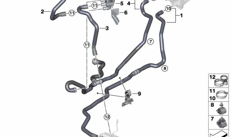 Manguera de retorno de refrigerante OEM 64219354475 para BMW X3 G01 y BMW X4 G02. Original BMW.