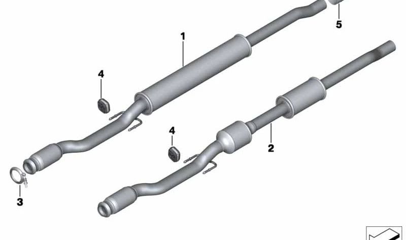 Silencioso delantero (Vorschalldämpfer) OEM 18308608933 para MINI R55, R56, R57, R58, R59. Original MINI. Compatible con versiones One, Cooper, Cooper S y JCW según motorización.