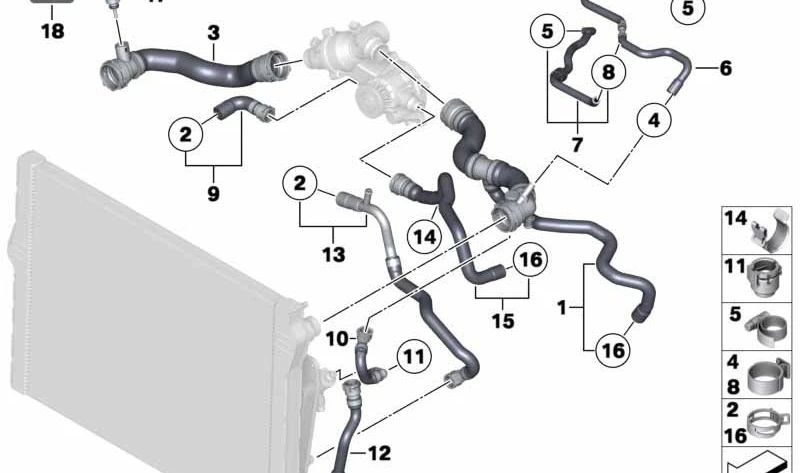 Manguera de refrigerante OEM 17127591673 para BMW F01, F01N, F02, F02N. Pieza original BMW.