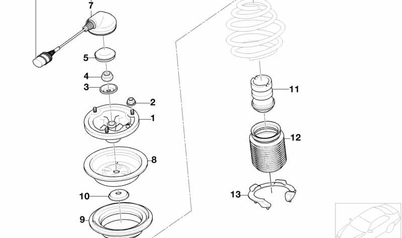 Soporte superior del amortiguador con rodamiento axial OEM 31331090612 para BMW E46, E39, E60, E61, E63, E64, E38, E65, E66, E53, E85, E86, E52. Original BMW.