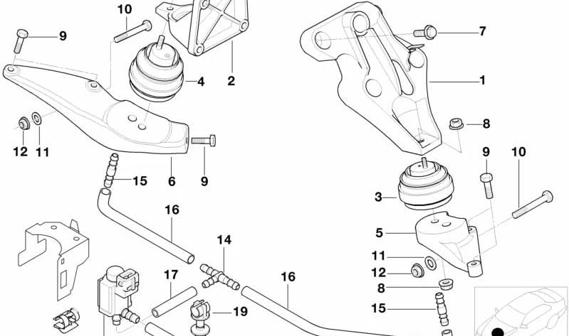 Support du moteur droit Oeme 22111093812 pour BMW E38 725TDS, 730d. Compatible avec les moteurs M51 et M57, changement manuel et automatique. BMW d'origine.