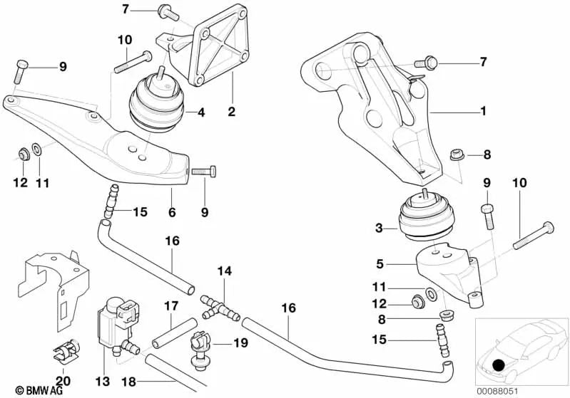 Soporte motor izquierdo OEM 22111093805 para BMW Serie 7 E38 725tds, 730d... y más. Original BMW.