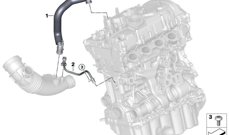 Tubo de ventilación del motor OEM 11157623746 para BMW F20, F21, F22, F23, F30, F31, F34, G20, G21, G28, F32, F33, F36, G22, G23, G26, G30, G31, G32, G11, G12, G01, G08, G02, G05, G06, G29. Original BMW.
