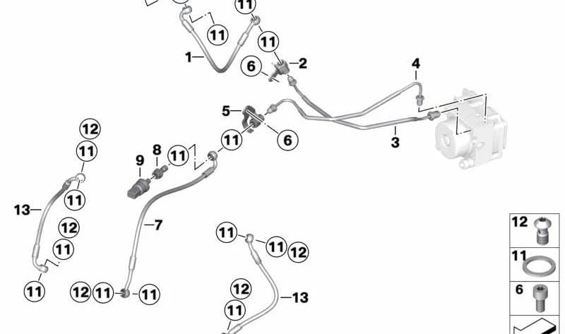 Tubo flexible de freno delantero derecho OEM 34327707654 para motos BMW R1200S, HP2 Sport (K29). Original BMW Motorrad.