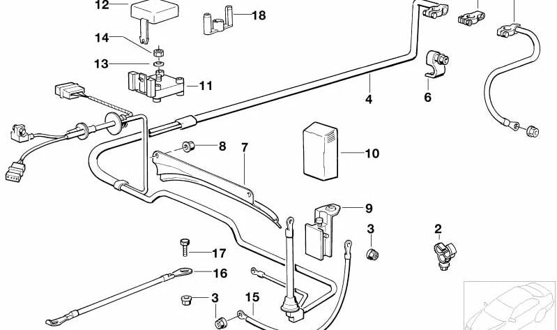 Câble de batterie négatif pour BMW E34 (OEM 12421719728). BMW d'origine.