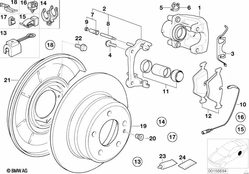 Rear brake pad set OEM 34211162865 for BMW 8 Series E31 (07/1989 - 05/1999). Genuine BMW.