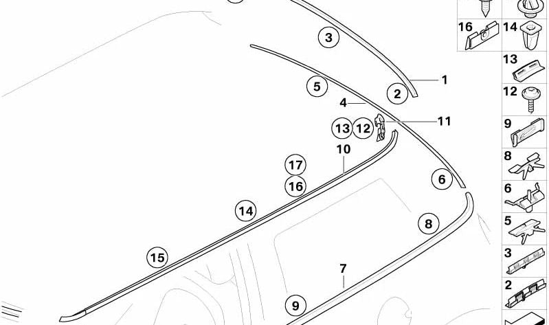 OEM fixing clip 51367044616 for MINI R50, R52, R53. Original MINI.