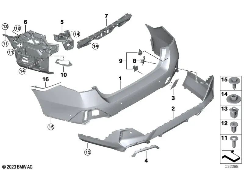 Carcaça área angular esquerda OEM 51125A011C1 para BMW Série 5 G60, G90, G99. BMW genuíno.
