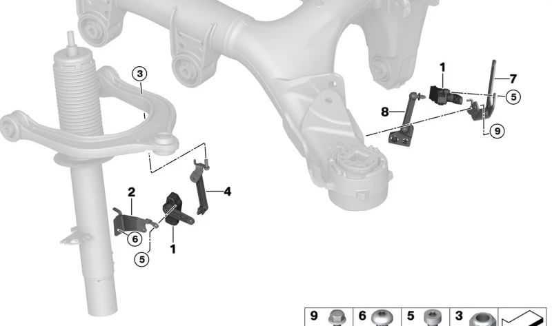 Links -Front -Level -Sensor -Unterstützung für BMW X5 F95, G05, G18, X6 F96, G06, X7 G07, XM G09 (OEM 37146879039). Original BMW