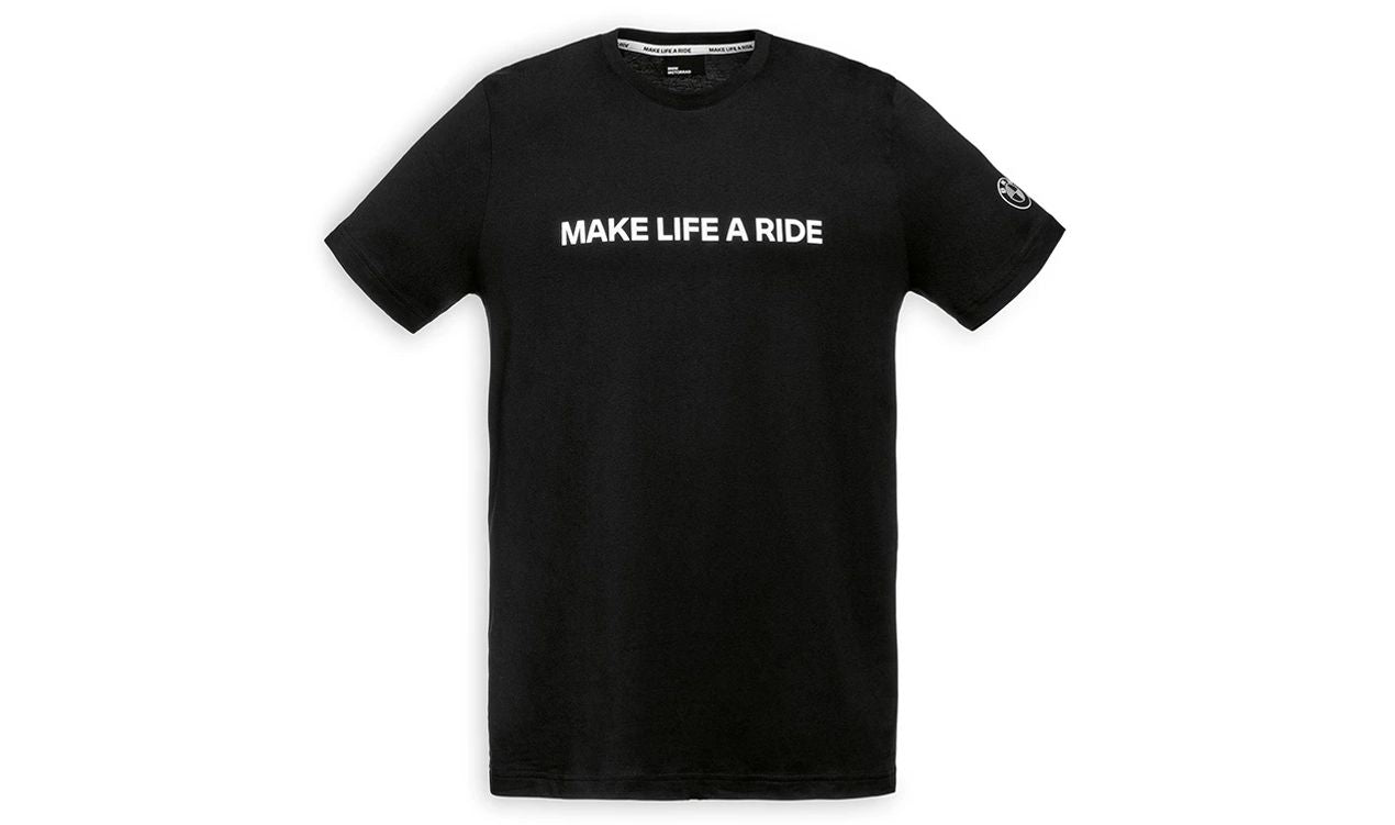 Camiseta negra XL "Make Life a Ride" OEM 76615A81233 para todas las motos BMW. Original BMW Motorrad.