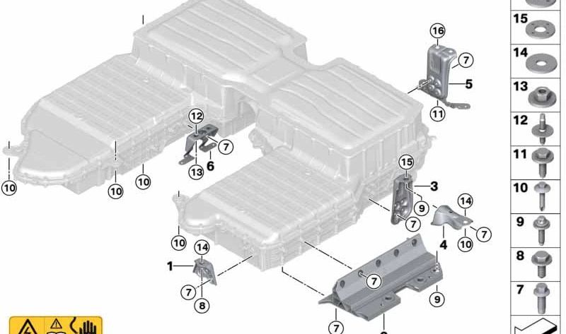 Soporte trasero derecho OEM 61258689192 para BMW X5 G05 (xDrive45e TA61, TA62) 2019-2023. Parte del soporte de batería de alto voltaje. Original BMW.