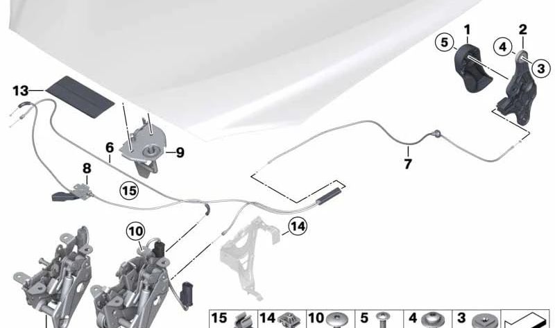 Palanca apertura capó OEM 51237058117 para BMW E81, E82, E87, E88, E90, E91, E92, E93, F06, F12, F13, E84. Original BMW.