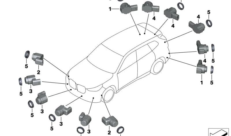 Sensore di parcheggio ad ultrasuoni Cape York Green OEM 66205A2DA25 per BMW G60, G61, G68, XM G09. Compatibile con il sistema PDC. BMW originale.