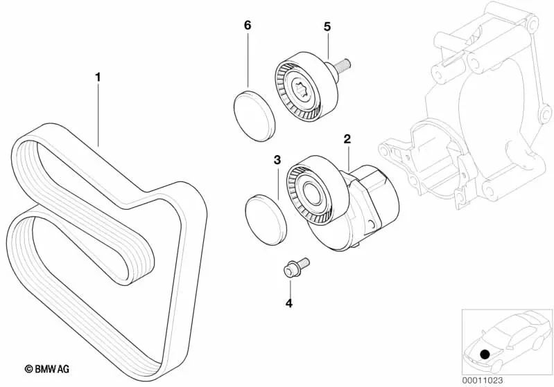 Correa poly-v OEM 11287636371 para BMW Serie 3 E46 (1998-2002) con motor M43. Original BMW.