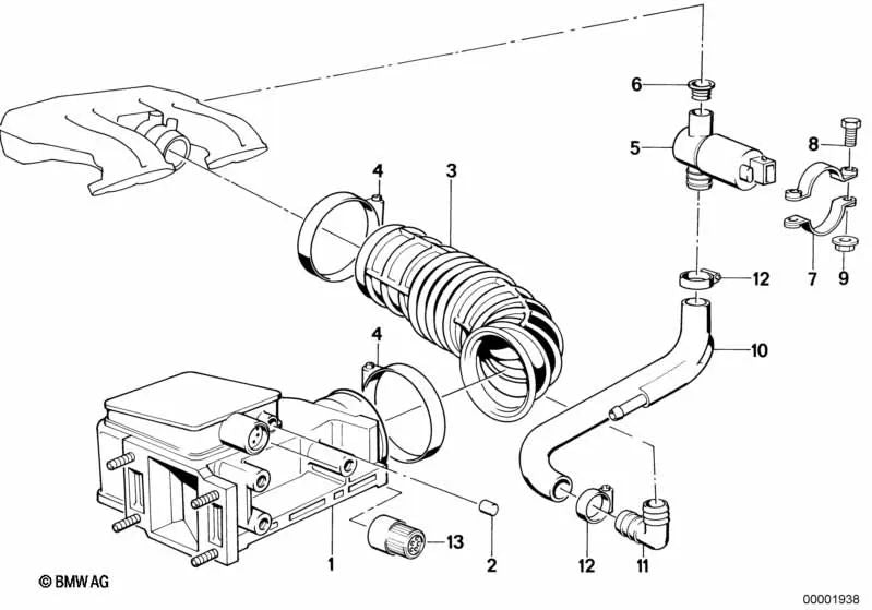 Manguito de goma sistema de admisión OEM 13411247344 para BMW E30 316i, E34 518i... y más. Original BMW.