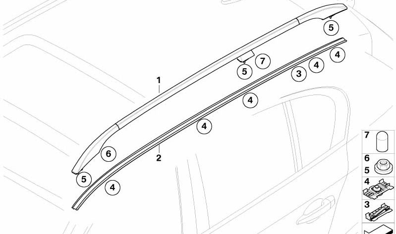 Barra de techo derecha OEM 51137079946 para BMW E61. Original BMW.