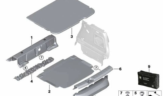 Cubierta maletero trasera OEM 51477363347 para MINI F54 (Clubman). Pieza original MINI.