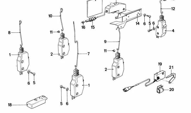 Actuador cerradura puerta conductor OEM 51261375953 para BMW E28. Compatible con sistemas de cierre centralizado 410572, 410573, 410574, 410575. Recambio original BMW.