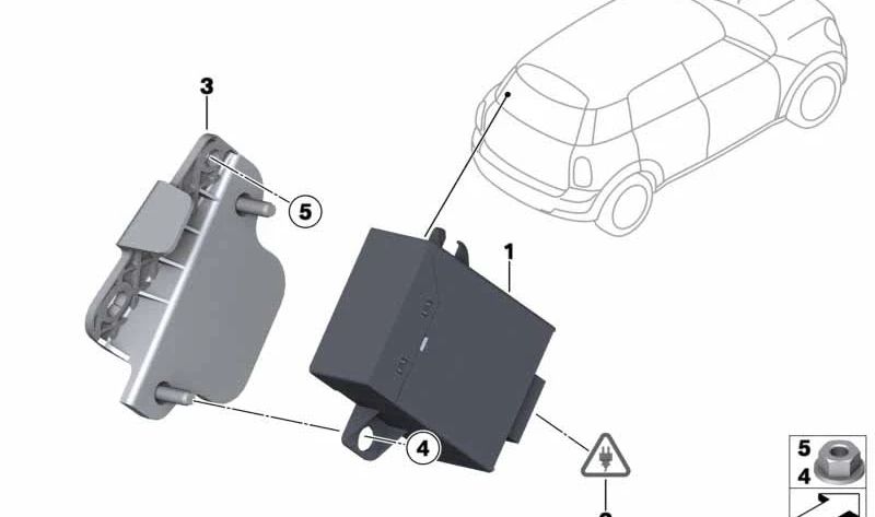 Soporte módulo plegado retrovisores OEM 61352752521 para MINI R55, R56, R57, R58, R59, R60, R61. Original MINI.