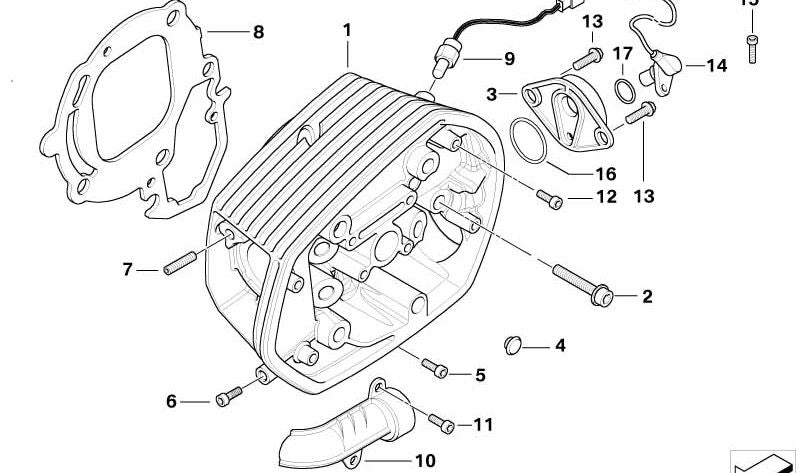 Culata derecha plateada OEM 11127718474 para BMW Motorrad R 1200 GS, R 1200 R, HP2 Enduro... y más. Original BMW Motorrad.