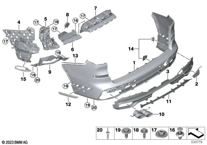 Rear Left Bumper Trim for BMW X7 G07, G07N (OEM 51128745741). Original BMW