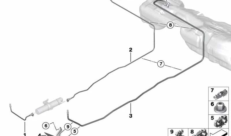 Kraftstoffrücklaufleiter für BMW 1 F20N -Serie, F21N -Serie 2 F22, F23 (OEM 16127336279). Original BMW