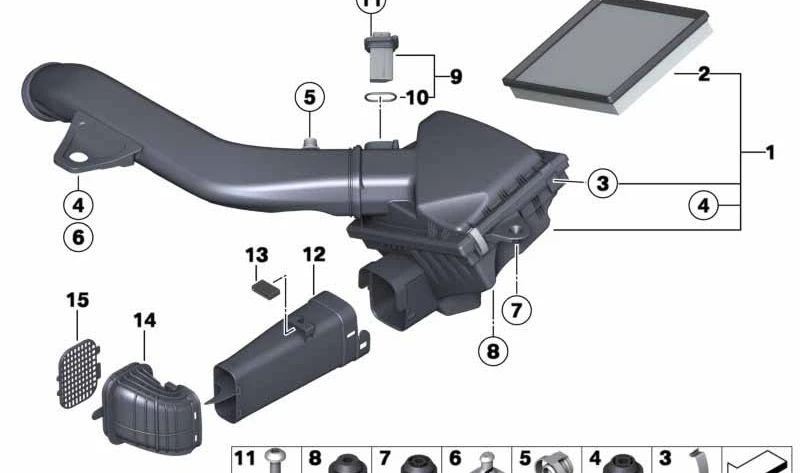 Sensore di massa di flusso / massa OEM 13627612746 per BMW F20, F21, F22, F23, F87, F30, F31, F34, F35, F32, F33, F36. BMW originale.