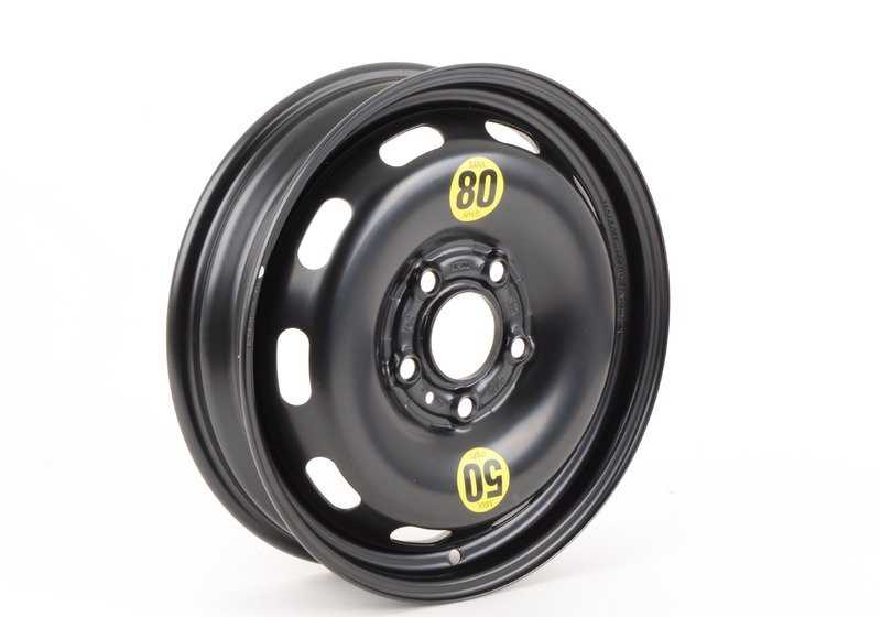 Rueda de repuesto de acero OEM 36116851506 para MINI F55, F56, F57. Uso en emergencia (notrad) con medida 3,5x15 ET28. Original MINI y BMW.