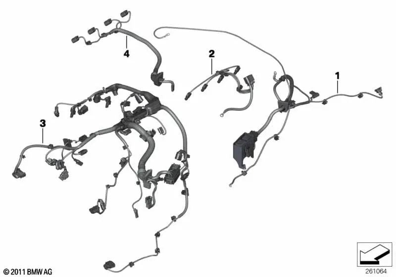 Engine wiring harness for shift module OEM 12518578513 for BMW 1 Series F20, F21; Series 3 F30, F31, F34; Series 4 F32, F33. Genuine BMW.