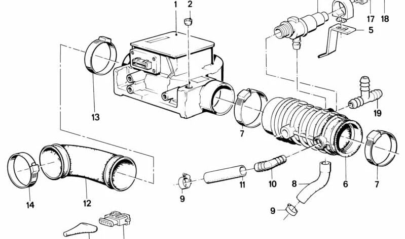 Caudalímetro / Medidor de aire OEM 13621272101 para BMW E28, E24 y E23. Compatible con modelos como 525i, 528i, 628CSi, 735i, entre otros. Pieza original BMW.