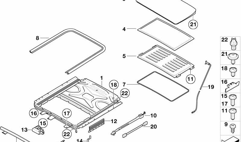 Cristal techo solar OEM 54137033533 para BMW Serie 5 E60, E60N. Repuesto original BMW.