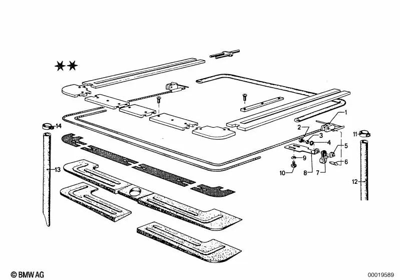 Guía de techo corredizo OEM 54121815146 para BMW E9 2800CS, 3.0CSI... y más. Original BMW.