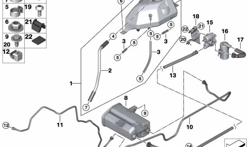 Vis torx avec laveuse OEM 16137224837 pour BMW E46 et X5 E53. Pièce BMW originale. Idéal pour fixer des composants tels que le dépôt d'expansion ou le système de ventilation de carburant.