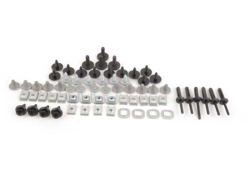 Kit soportes y piezas montaje paragolpes delantero OEM 51112410005 para BMW E90, E91, E92, E93. Compatible con versiones 316d y 316i. Original BMW.