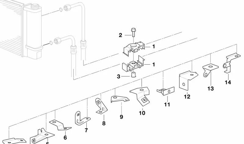 Soporte de línea de aceite OEM 17221433006 para BMW E36, E34. Original BMW.