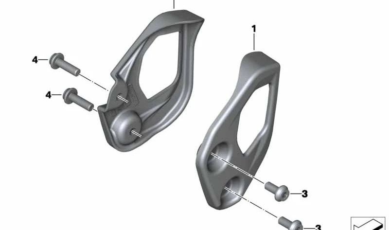 Proteção prateada do calcanhar esquerdo OEM 46718526191 para motocicletas BMW R1200GS, R1250GS, R1200GS Adventure, R1250GS Adventure. Originais BMW Motorrad.