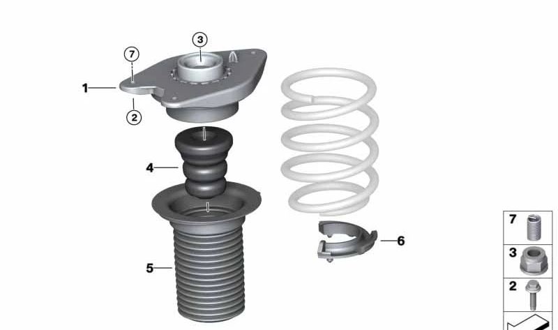Tope de suspensión delantero OEM 31336854708 para BMW F20, F21, F22, F23, F30N, G20, G21, F36, G26, I01 y MINI F56, F57. Original BMW y MINI.