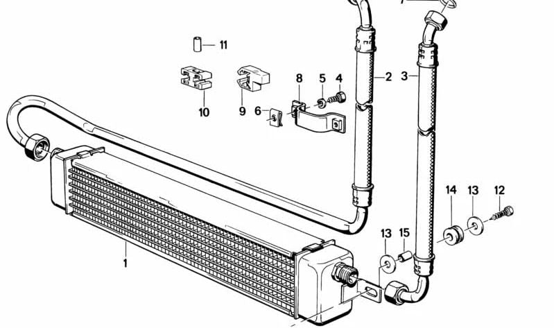OEM oil radiator tube 17222225805 for BMW E30 M3 (models: 1001, 1003, 1005, 1007, BB01, BB05). Original BMW.