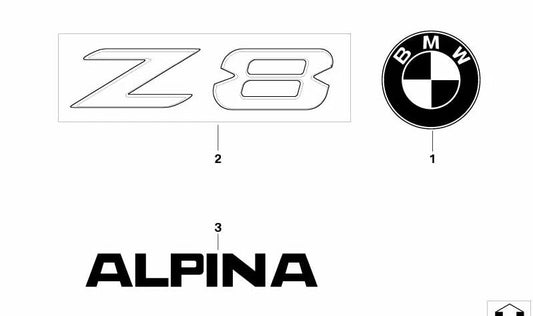Emblema trasero "Z8" OEM 51147009130 para BMW Z8 E52. Original BMW.