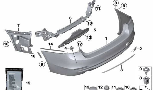 Primed Rear Bumper OEM 51127312742 for BMW F31 (3 Series Touring). Original BMW.