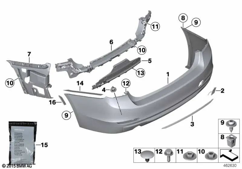Revestimiento de parachoques trasero imprimado OEM 51127384601 para BMW Serie 3 F30 LCI (09/2014 - 10/2018). Original BMW.