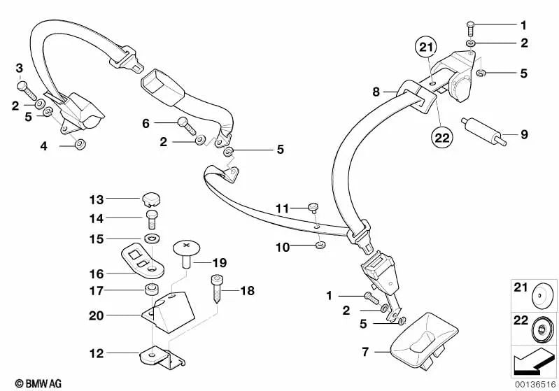 Cubierta de salida del cinturón para BMW E39, E38 (OEM 51468208259). Original BMW.