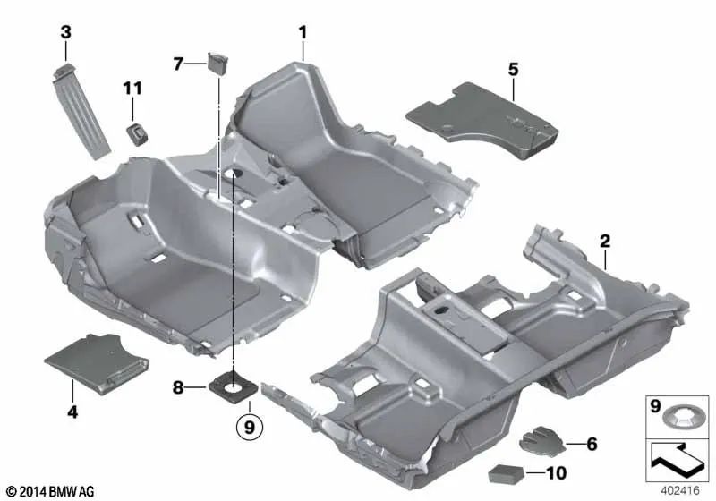 Revestimiento de piso delantero anthrazit OEM 51477846524 para BMW F30, F31, F80 M3... y más. Original BMW.