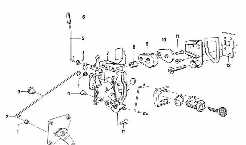 Cierre puerta delantera derecha OEM 51211842256 para BMW E21. Original BMW.