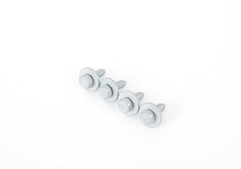 Kit de montaje paragolpes delantero OEM 51112293996 para BMW E46. Incluye tornillos, arandelas, tuercas, grapas y remaches necesarios. Original BMW.