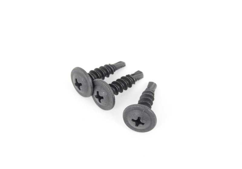 Kit de montaje paragolpes delantero OEM 51112293996 para BMW E46. Incluye tornillos, arandelas, tuercas, grapas y remaches necesarios. Original BMW.