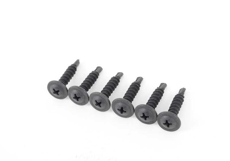 Kit de montaje paragolpes delantero OEM 51112293996 para BMW E46. Incluye tornillos, arandelas, tuercas, grapas y remaches necesarios. Original BMW.
