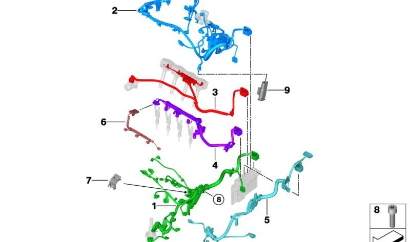 OEM 12515A7A0D3 Fiação do sensor motor para BMW F70, U06, U11, U12, U10, F65, F66, U25. BMW original.