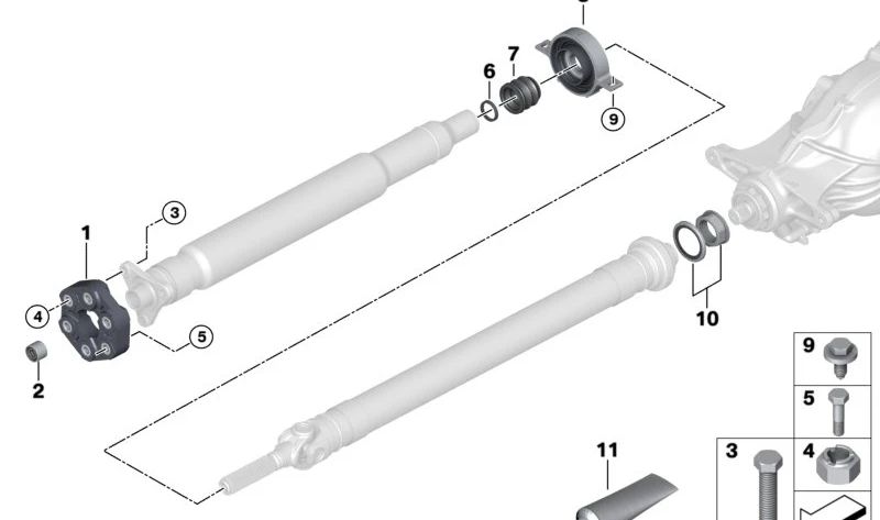 Soporte central de transmisión en aluminio OEM 26119844433 para BMW G87, G80, G81, G82, G83, G05, G06, G07. Original BMW.